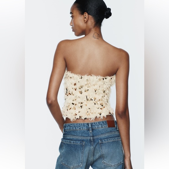 ZARA SEQUIN FEATHER CROP TOP - Picture 5 of 11